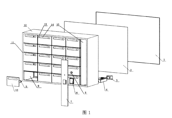 本實用新型智能信報箱的立體分解結構示意圖